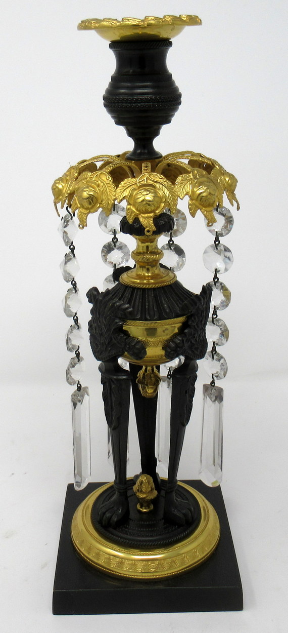 932. Fine Pair English Regency Ormolu Bronze Candlesticks Lustres. Circa 1815 - Image 6