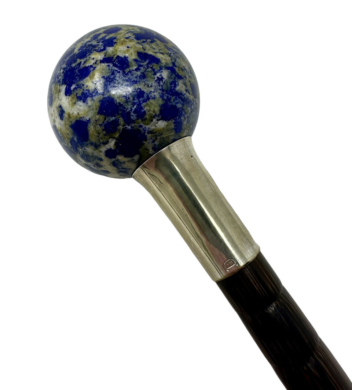 168. Antique Lapis Lazuli Blue John Amethyst Lady's Walking Stick Wooden Parts - Image 4
