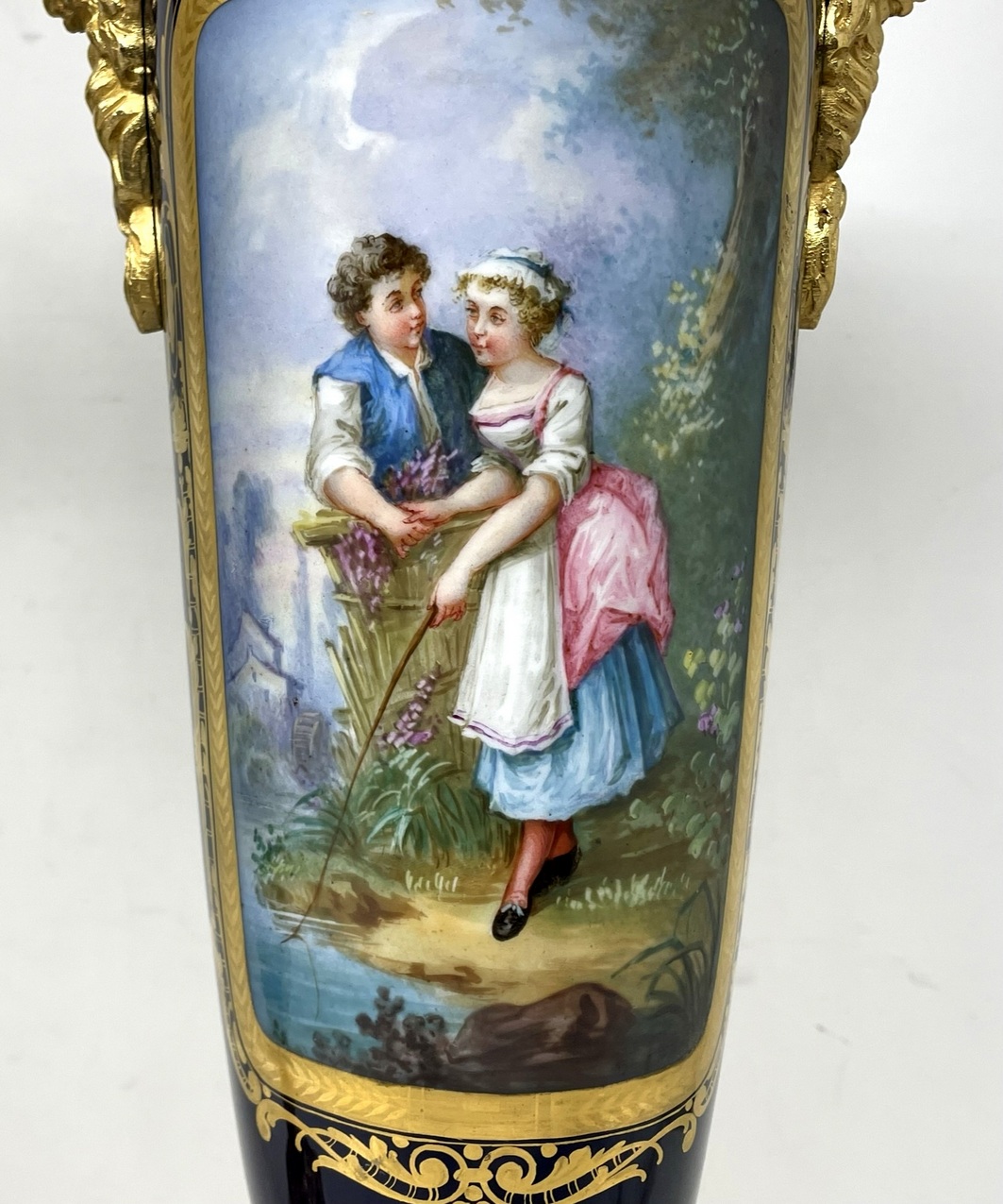 116. Pair Antique French Sèvres Porcelain Ormolu Gilt Bronze Dore Table Urn Lamps - Image 3