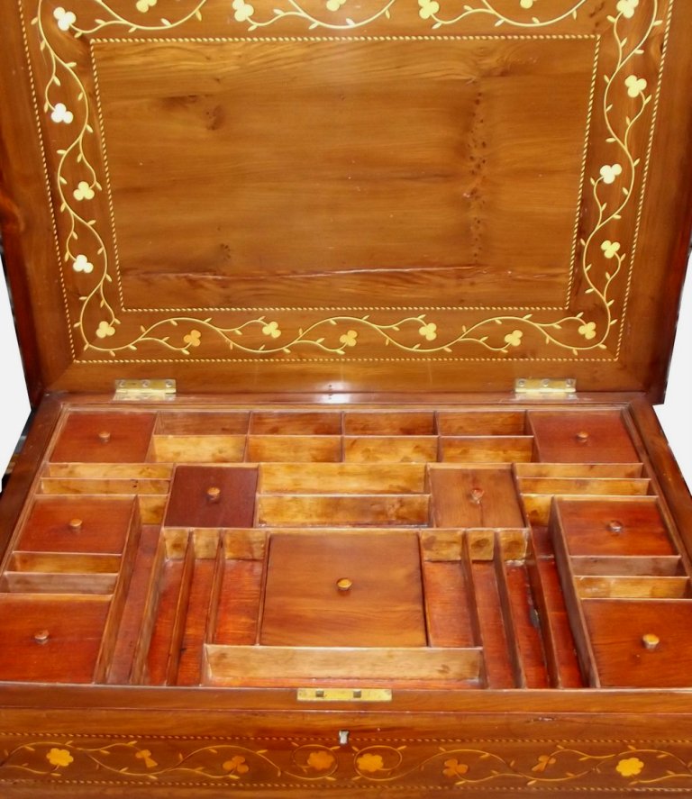 255. Rare Irish Mid-Victorian Marquetry Arbutus-Wood Work Table - Image 2