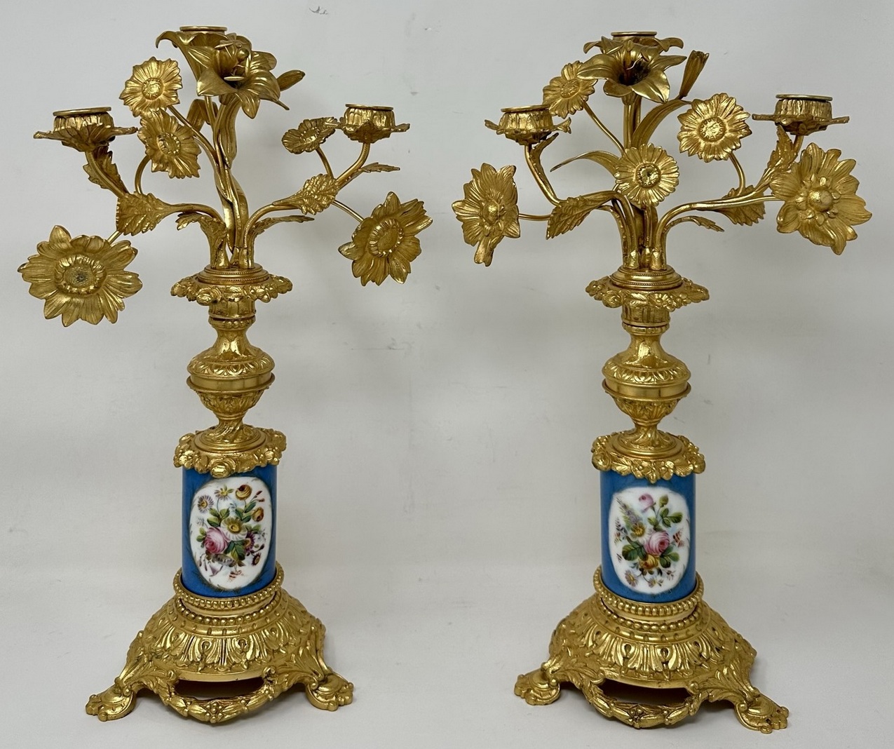 142. Antique Pair French Ormolu Gilt Bronze Sevres Porcelain Candelabras Candlesticks - Image 2