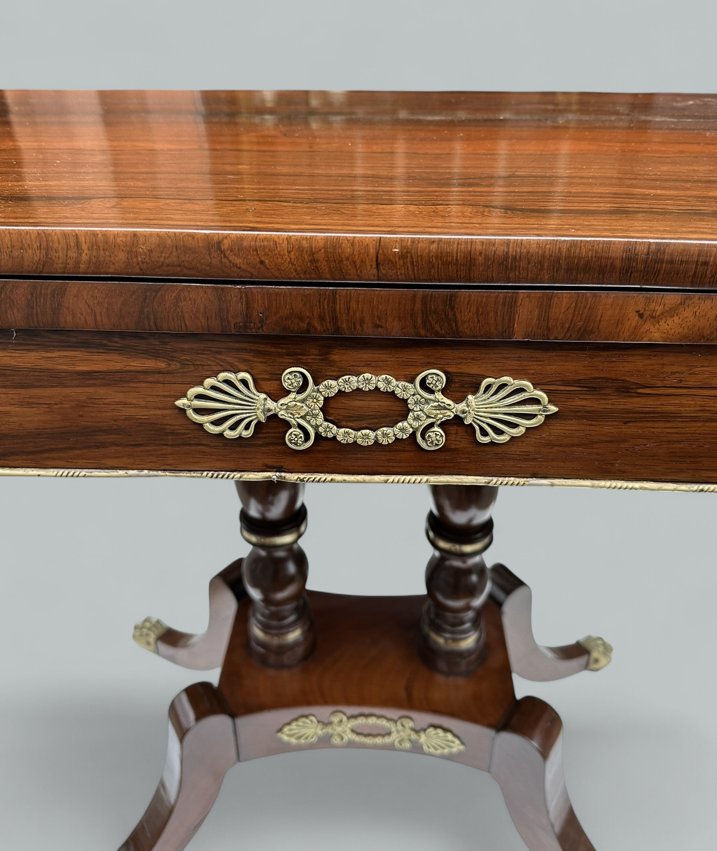 081. Antique English Regency Mahogany Fold-Over Games Card Tea Side Table 19Ct - Image 5