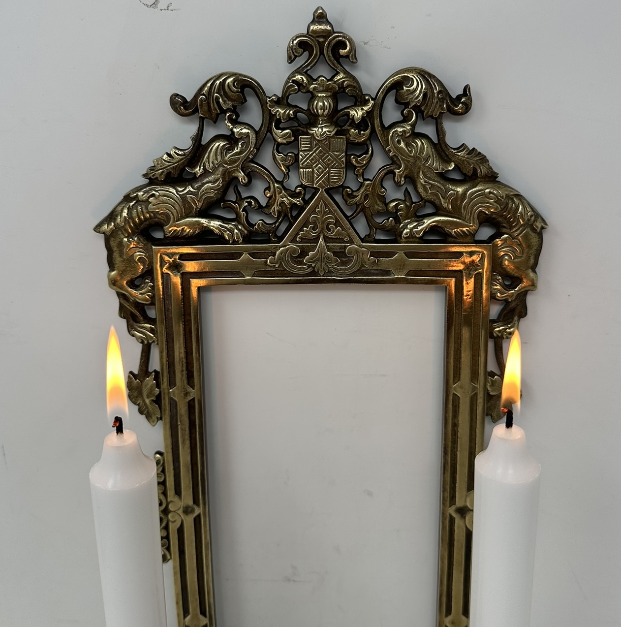 078. Antique Pair French Brass Girandole Wall Applique Sconces Mirrors Candlesticks - Image 10