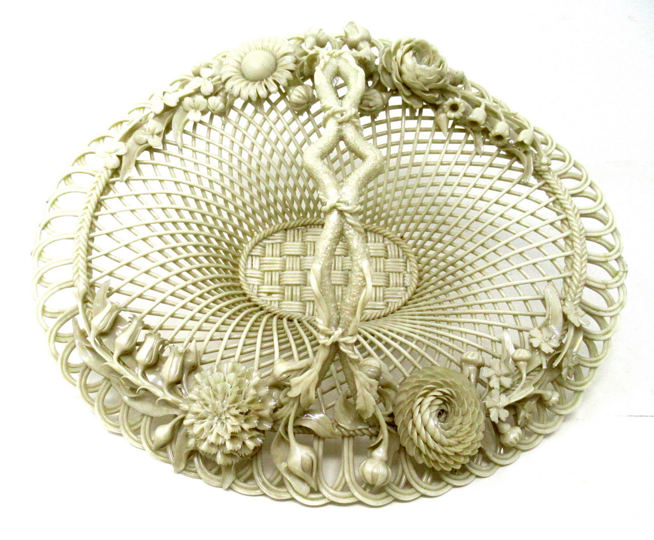 834. Antique Irish Belleek Porcelain Four Strand Basket Centerpiece 1865-1889 Ireland - Image 3