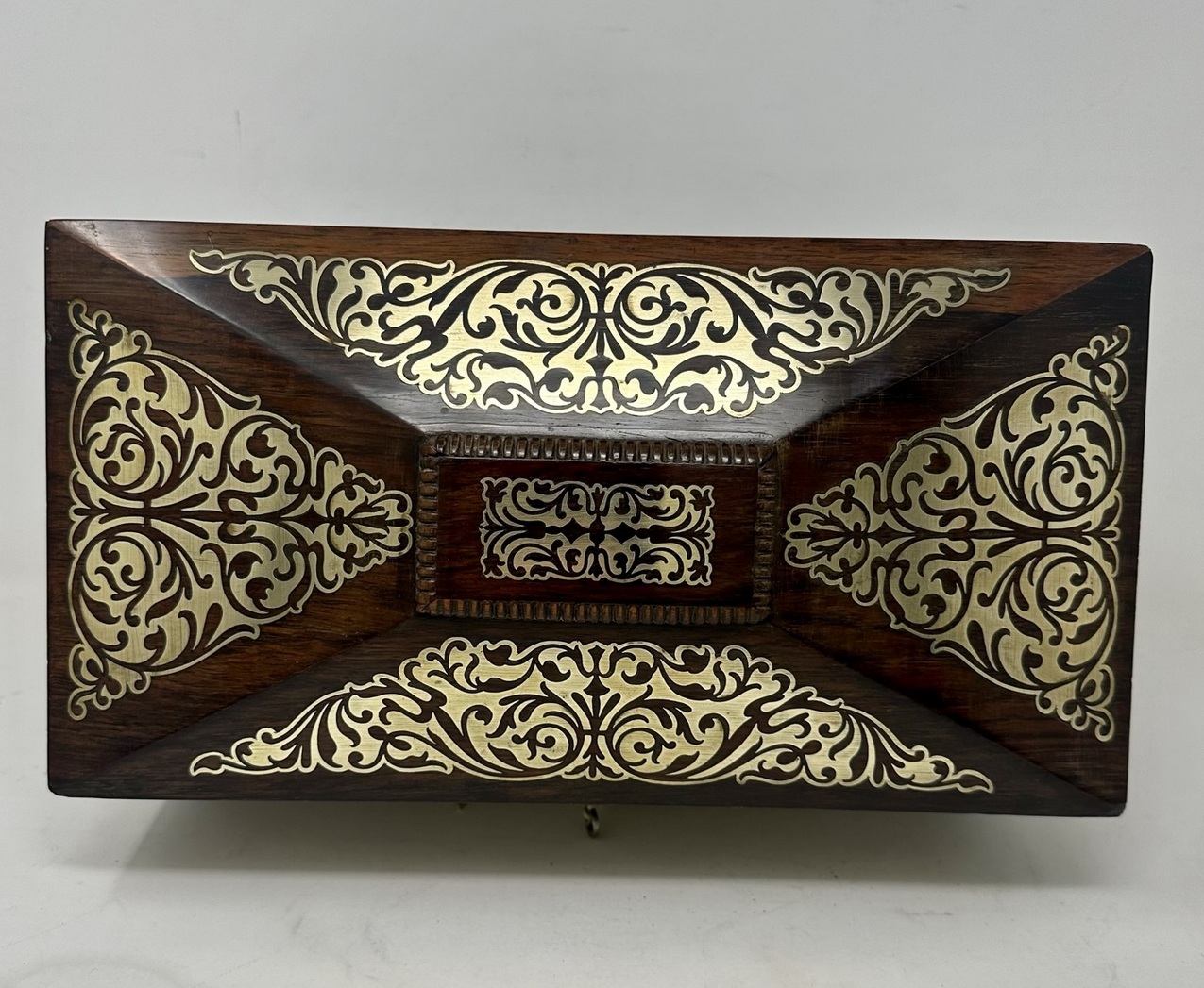 575. Antique Brass Inlaid Rosewood English Tea Caddy Box Regency Gillows Lancaster - Image 7