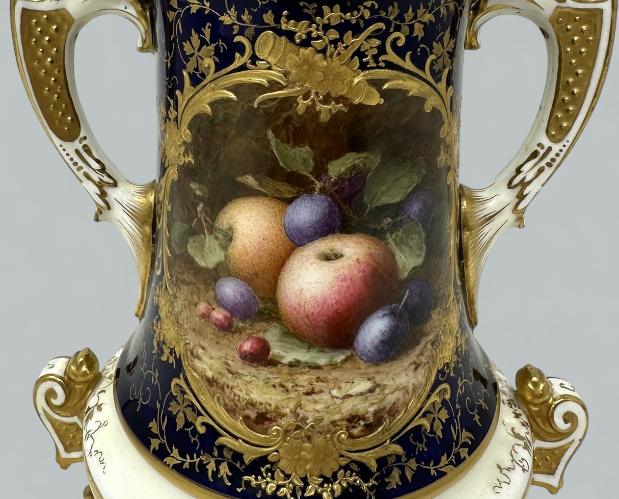 372. Antique Coalport Hand Painted Vase Urn Frederick Chivers Still Life Fruits 1910 - Image 4