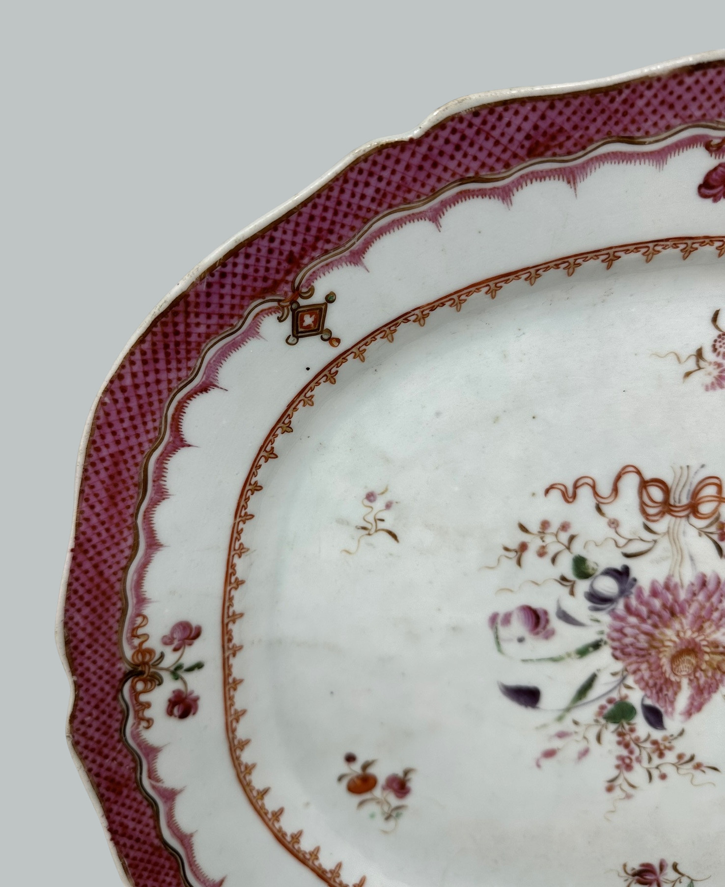 481. Antique Chinese Canton Porcelain Famille Rose Cabinet Plate Charger Qianlong 18C - Image 5