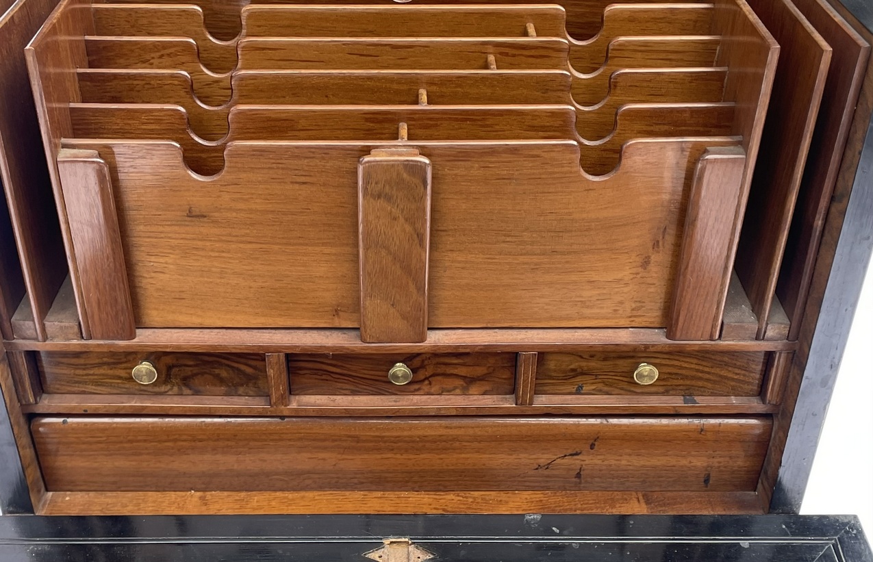 936. Antique Victorian Traveling Wooden Burl Walnut Writing Slope Stationary Box 19c - Image 8