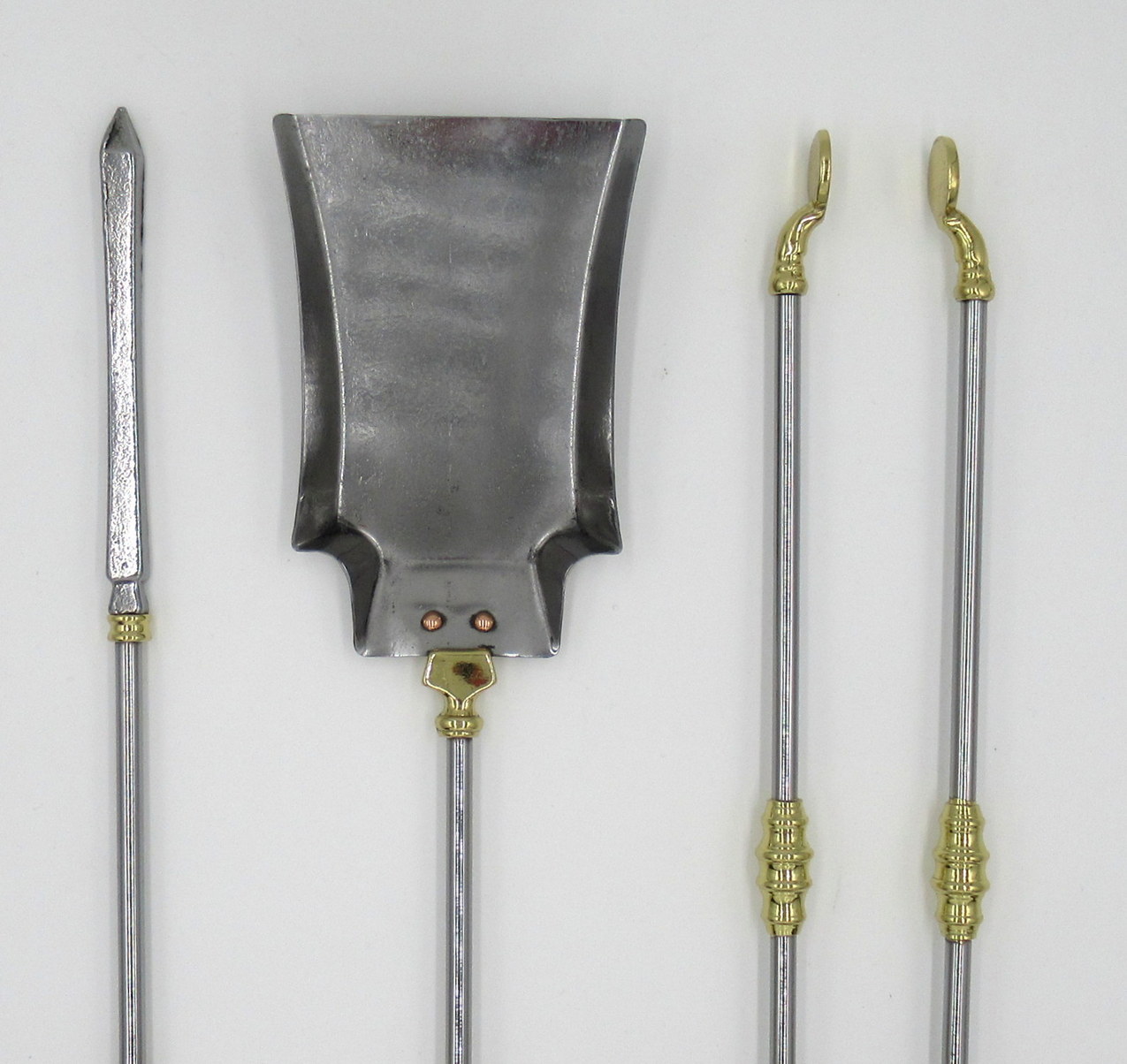 774. Set English Victorian Steel Brass Fireplace Fire Tools Irons Companion 19Century - Image 6