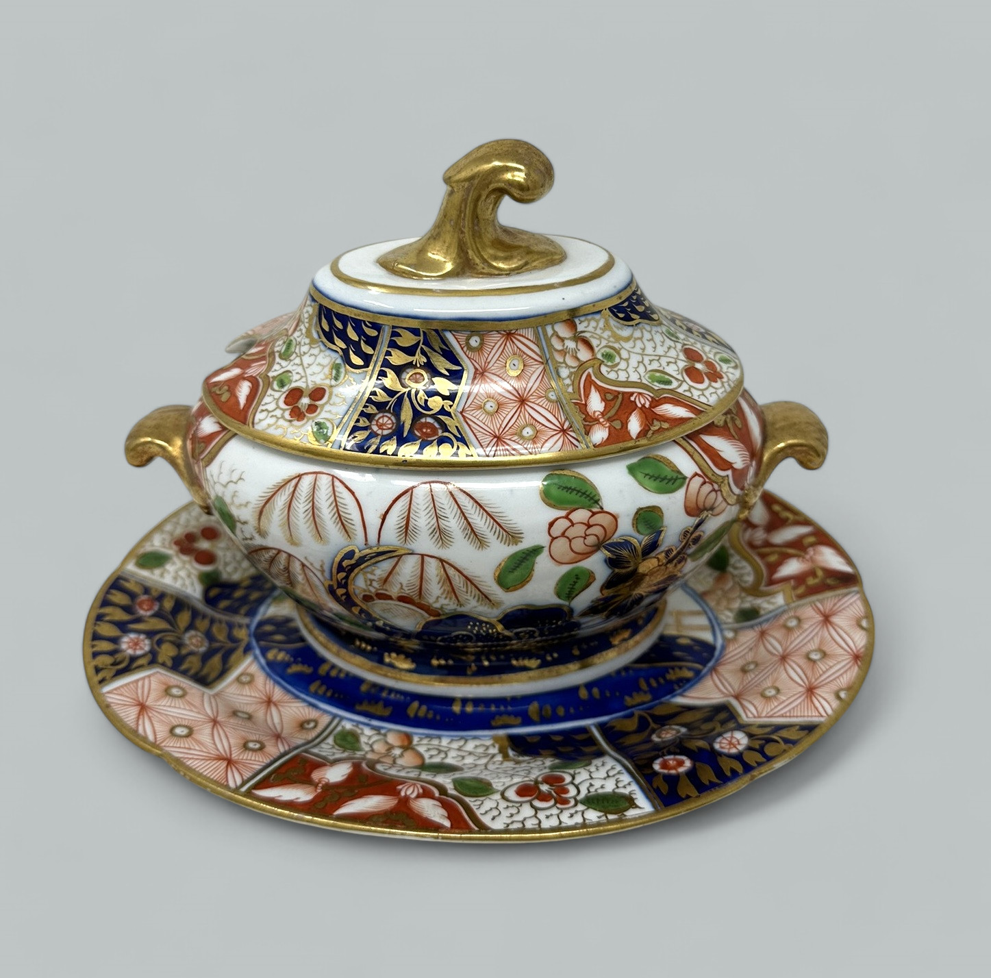655. Antique English Coalport Centerpiece Tureen Bowl Imari Gilt Regency Period 19Ct - Image 2