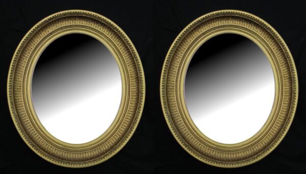 331. Fine Pair Oval Giltwood Regency Style Wall Mirrors