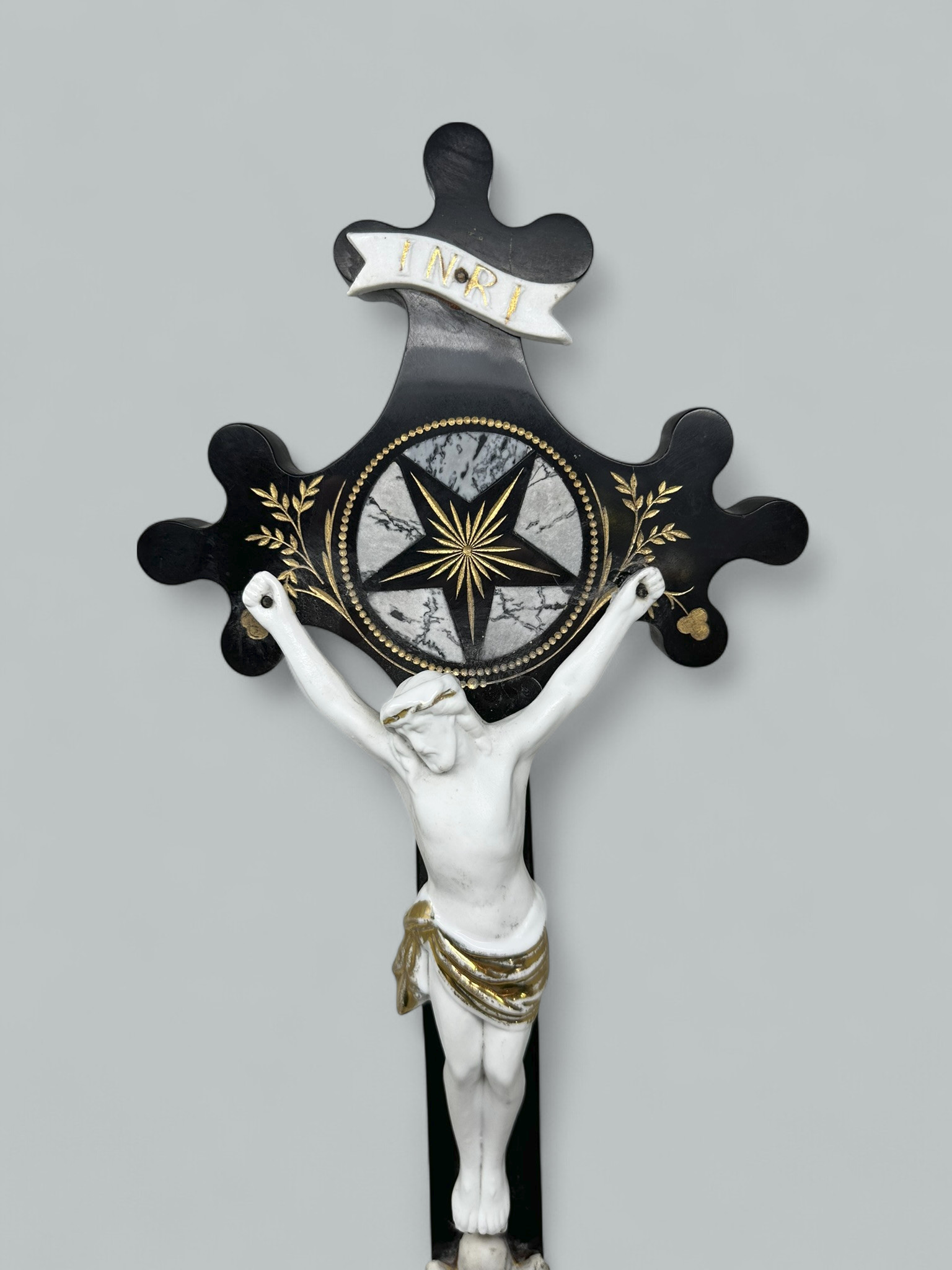 742. Antique Vintage French Gilt Marble Religious Holy Crucifix Jesus Christ Cross - Image 4