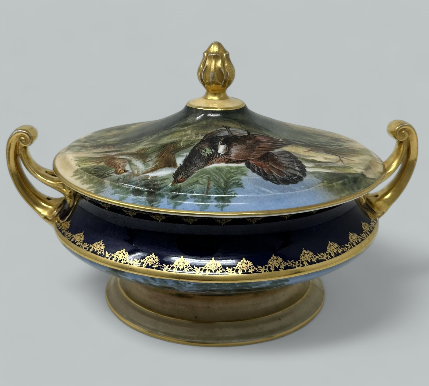 724. Antique Epiag Royal Czechoslovakian Porcelain Hand Painted Tureen Centerpiece - Image 2