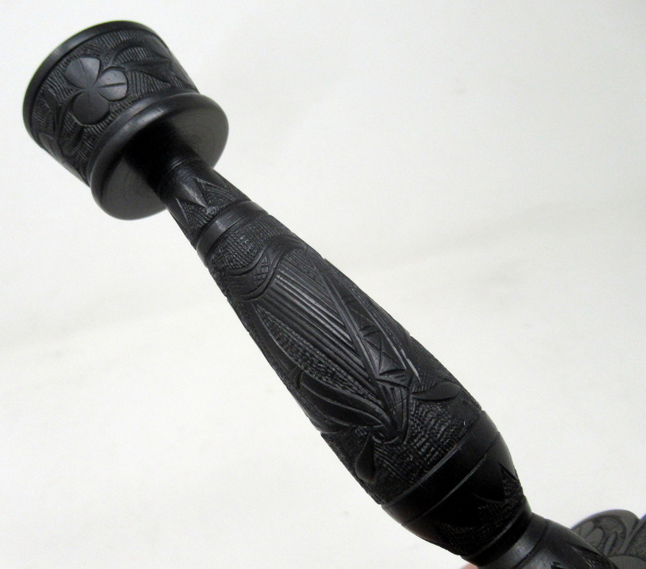 158. Irish Carved Bog Oak Desk Set Candlestick Shamrock Harp Greyhound Dublin Ireland - Image 3