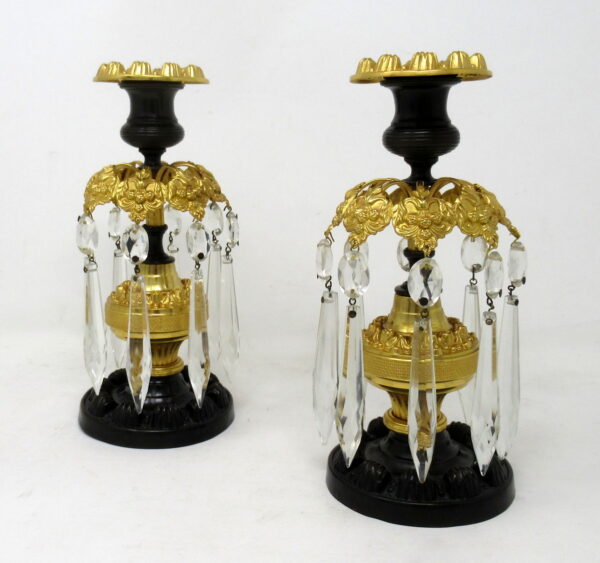 918. Pair English Regency Ormolu Bronze Lusters Lustres Candlesticks 19th Century