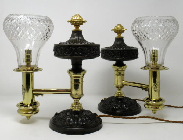441. Pair  English  Ormolu  Bronze  Argand  Lamps  Thomas  Greensill  19thCt