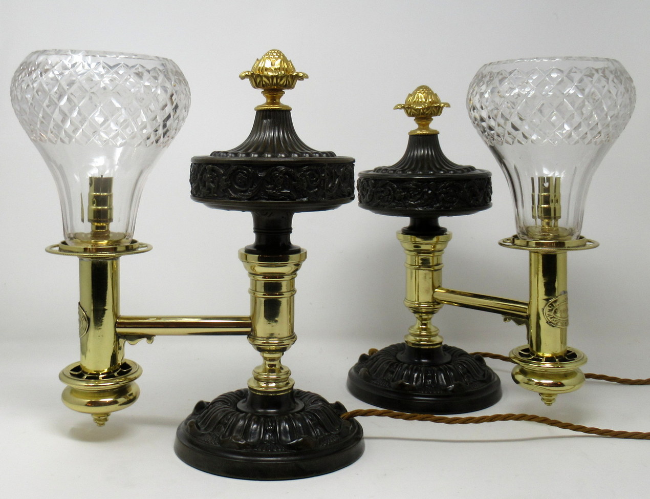 441. Pair English Ormolu Bronze Argand Lamps Thomas Greensill 19thCt