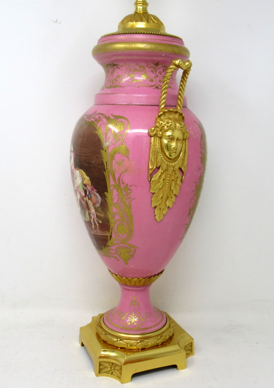 570. Antique French Sèvres Gilt Bronze Porcelain Vase Ormolu Pompadour Pink Table Lamp - Image 4