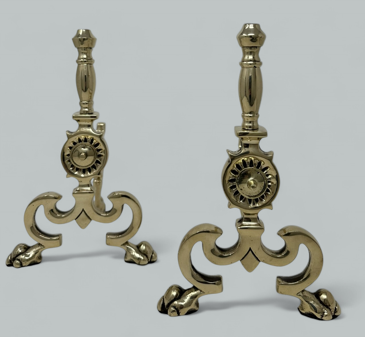 943. Antique Pair English Country House Victorian Brass Fireplace Fire Dogs Andrions - Image 3