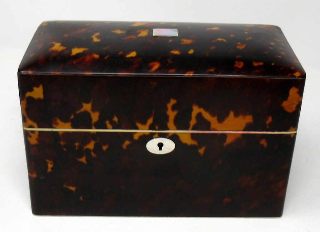 165. SOLD. Figured Tortoiseshell Ivory Ladies Jewellery Casket by Thomas Lund 19thCt