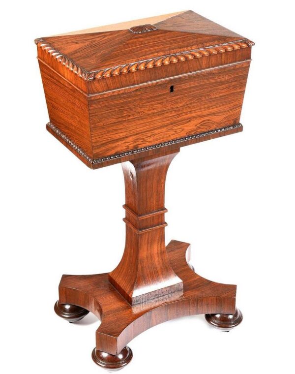 674. Antique Flame Mahogany English Regency Tea Poy Gillows Lancaster Tea Caddy 19 Ct