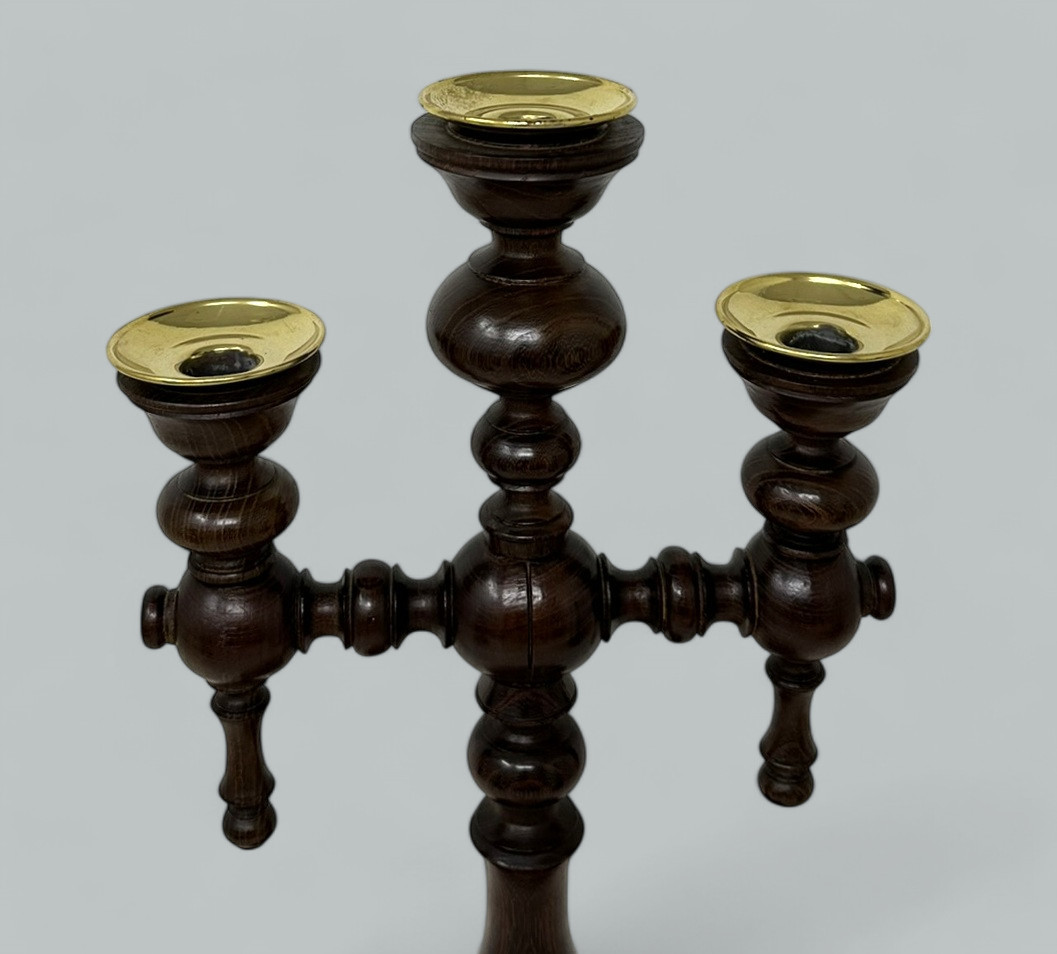 197. Antique Garniture and Pair English Victorian Wooden Candlesticks Candelabra 19 Ct - Image 4
