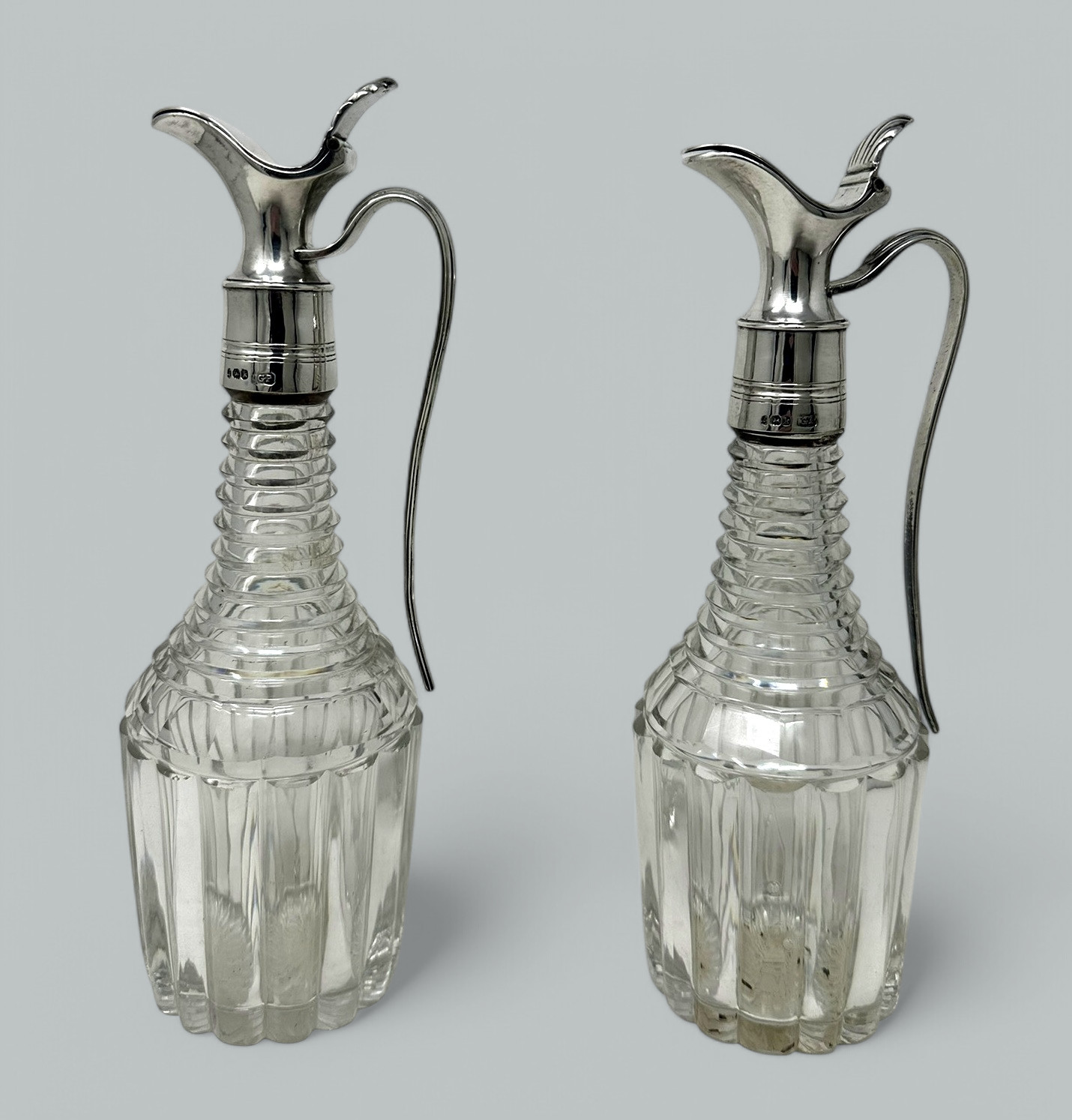 582. Antique Cut Crystal Sterling Silver Oil Vinegar Cruet Set 1825 George Piercy - Image 2