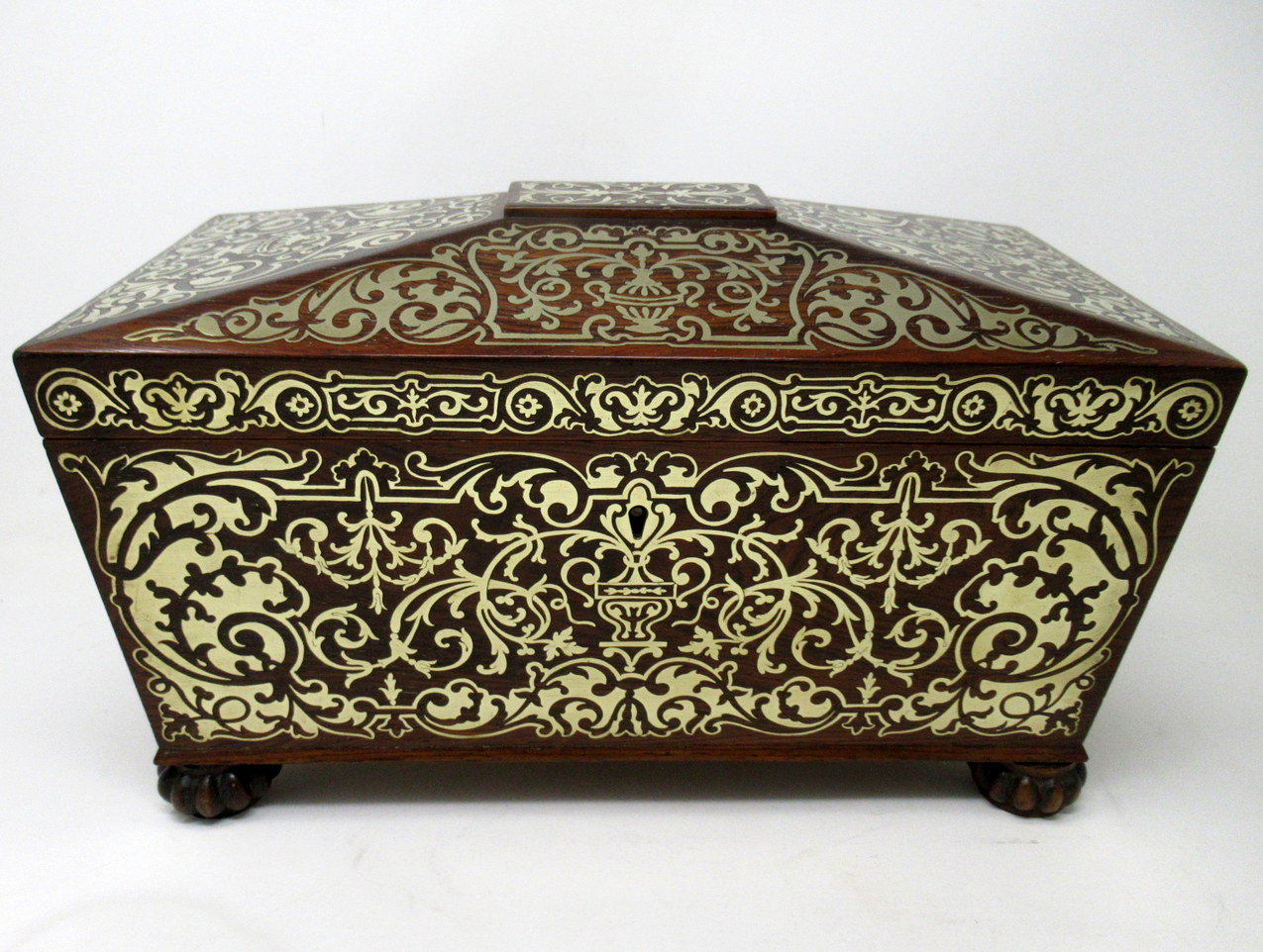 628. Antique Brass Inlaid Rosewood English Tea Caddy Box Regency Gillows Lancaster - Image 4