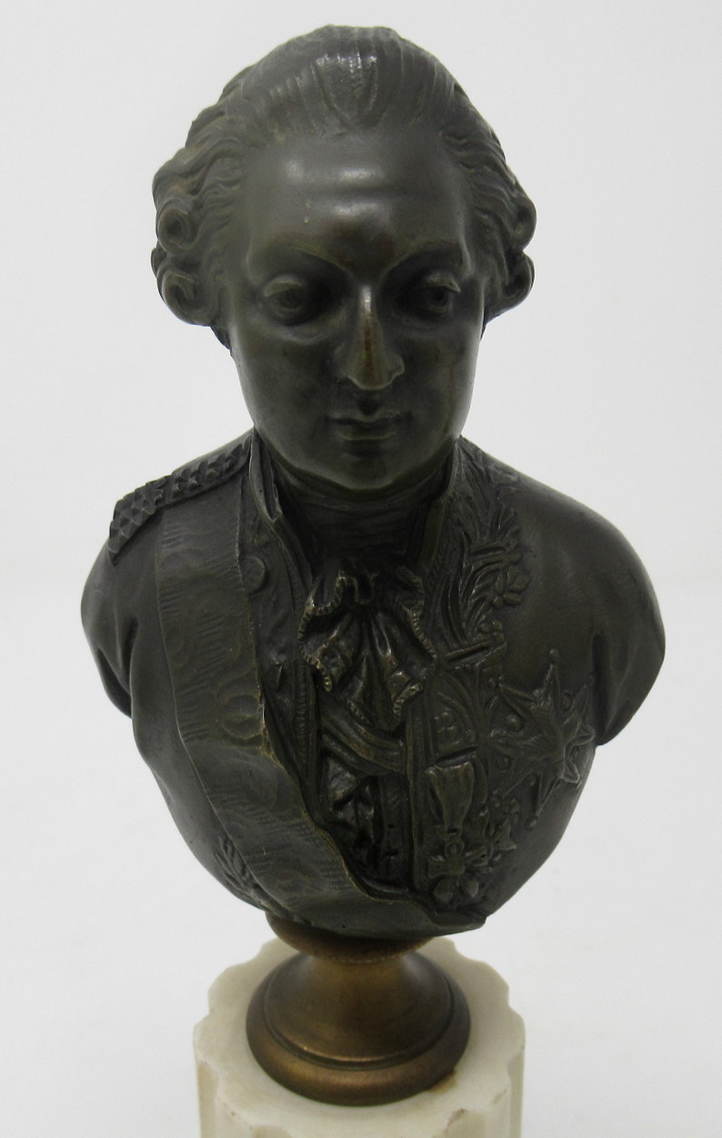 859. Fine Pair Grand Tour French Marble Bronze Busts Marie Antoinette Louis XVI 19Ct - Image 7