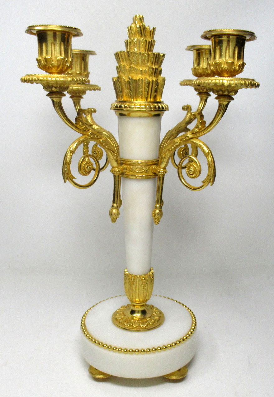 393. Stunning Pair Large Ormolu Marble Four Branch Candelabra Manner Pierre Gouthiere 19thCt - Image 5