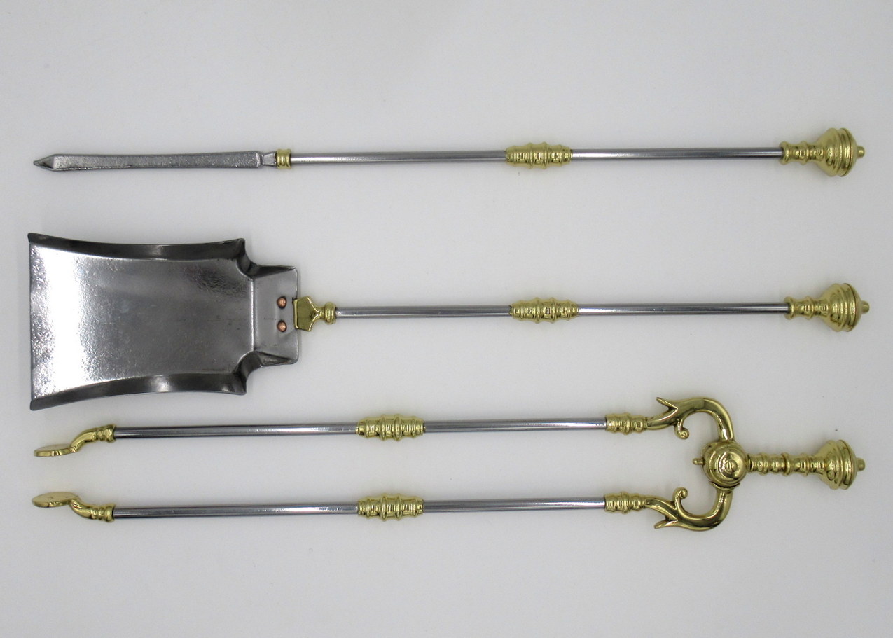 774. Set English Victorian Steel Brass Fireplace Fire Tools Irons Companion 19Century - Image 4