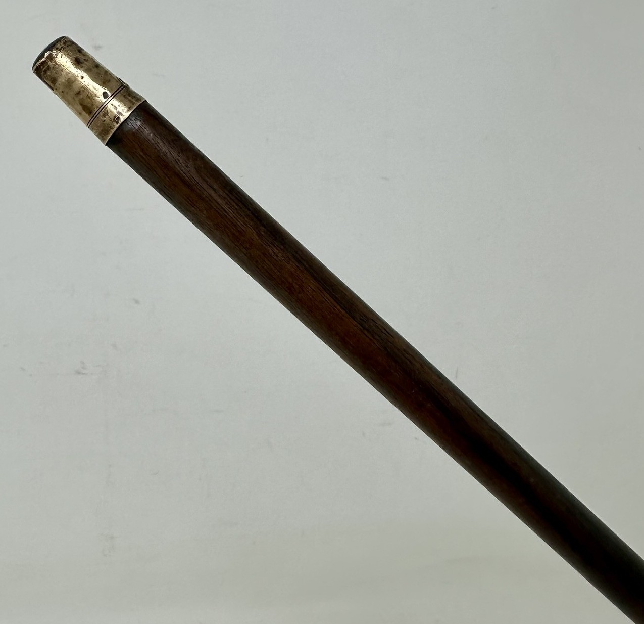 324. Antique Vintage English Walking Stick Cane Wooden Gold Plated Cow Horn Handle - Image 7