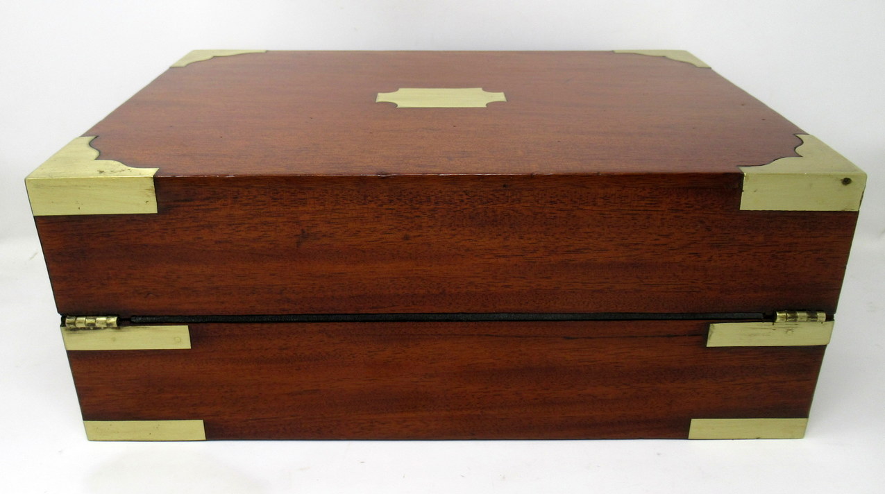 311. Antique Georgian Mahogany Victorian Brass Bound Traveling Writing Slope Box 19Ct - Image 10
