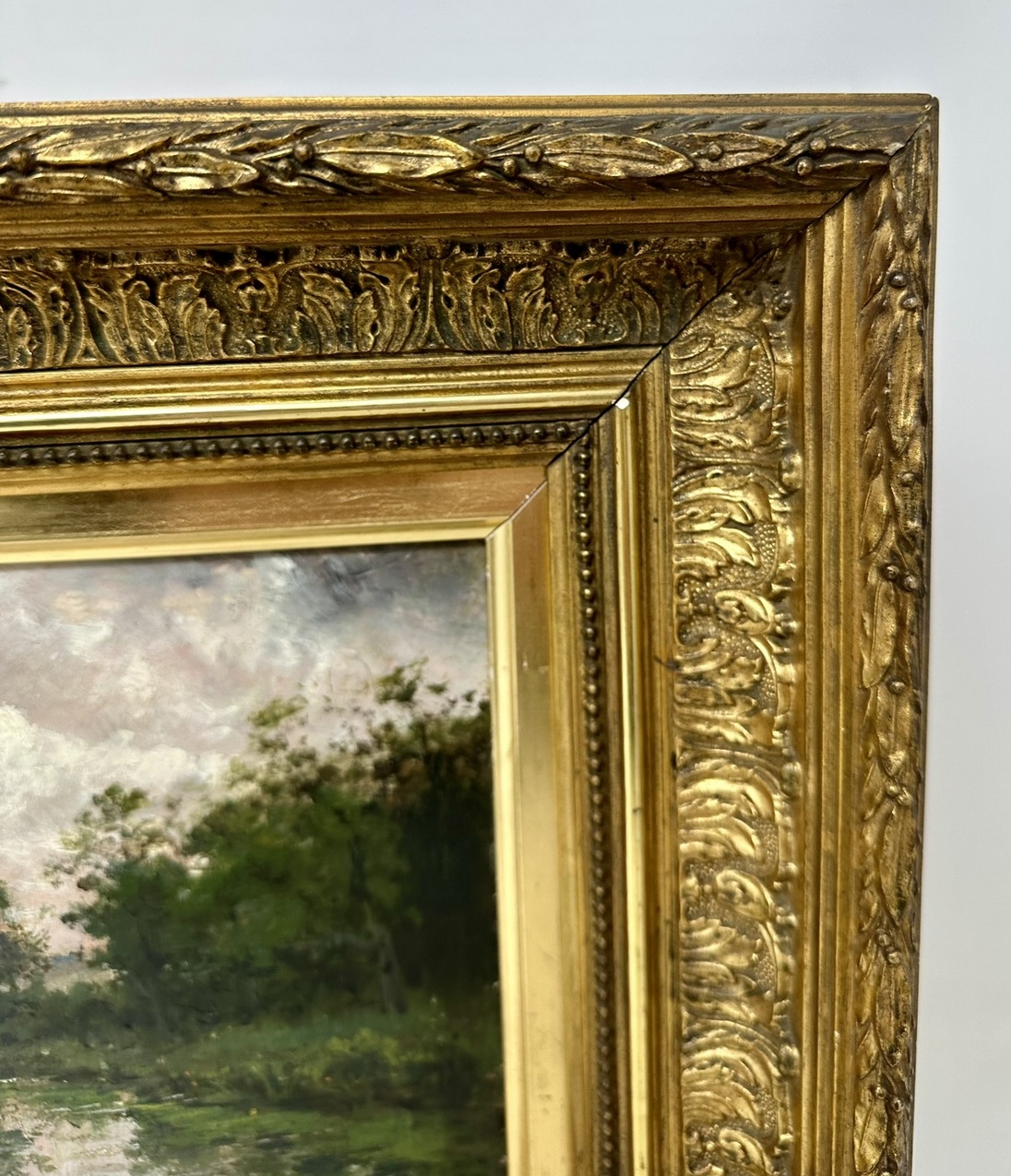 529. Antique Oil Painting Rural Landscape Lake Scene English or Scottish Gilt Frame - Image 6