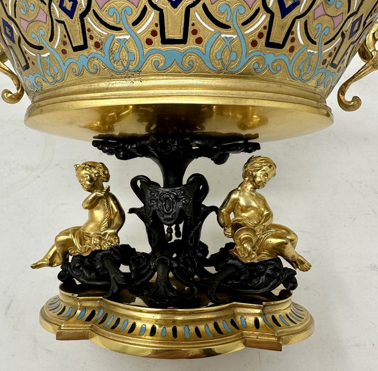 439. Antique French Gilt-Bronze Champlevé Enamel Centerpiece Ferdinand Barbedienne - Image 5