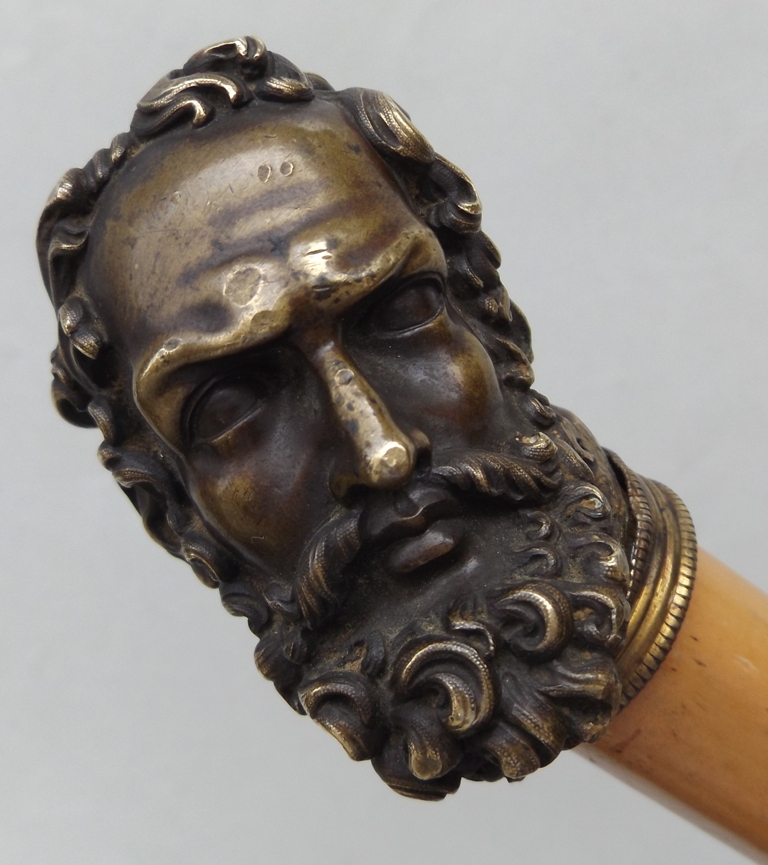 226. Superb Malacca Walking Cane Bronze Head 19thCt - Image 3