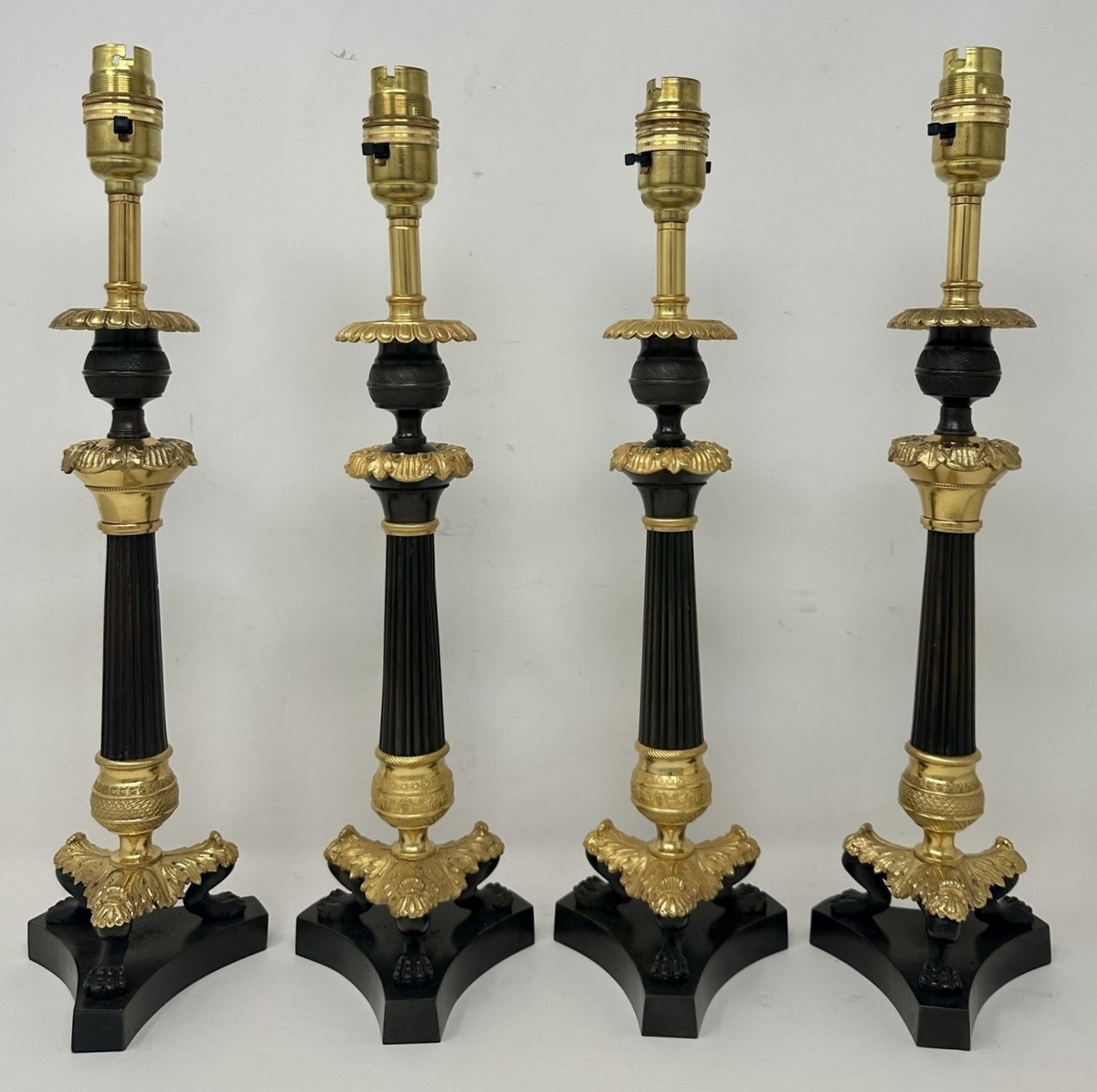 302. Antique Set Four French Doré Bronze Neoclassical Ormolu Candlesticks Lamps 19Ct - Image 3