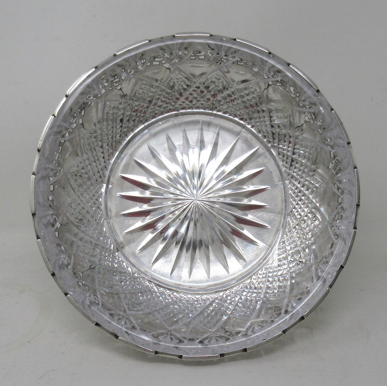 552. Antique Art Deco English Sterling Silver Fruit Bowl Centerpiece Cut Crystal 1924 - Image 6