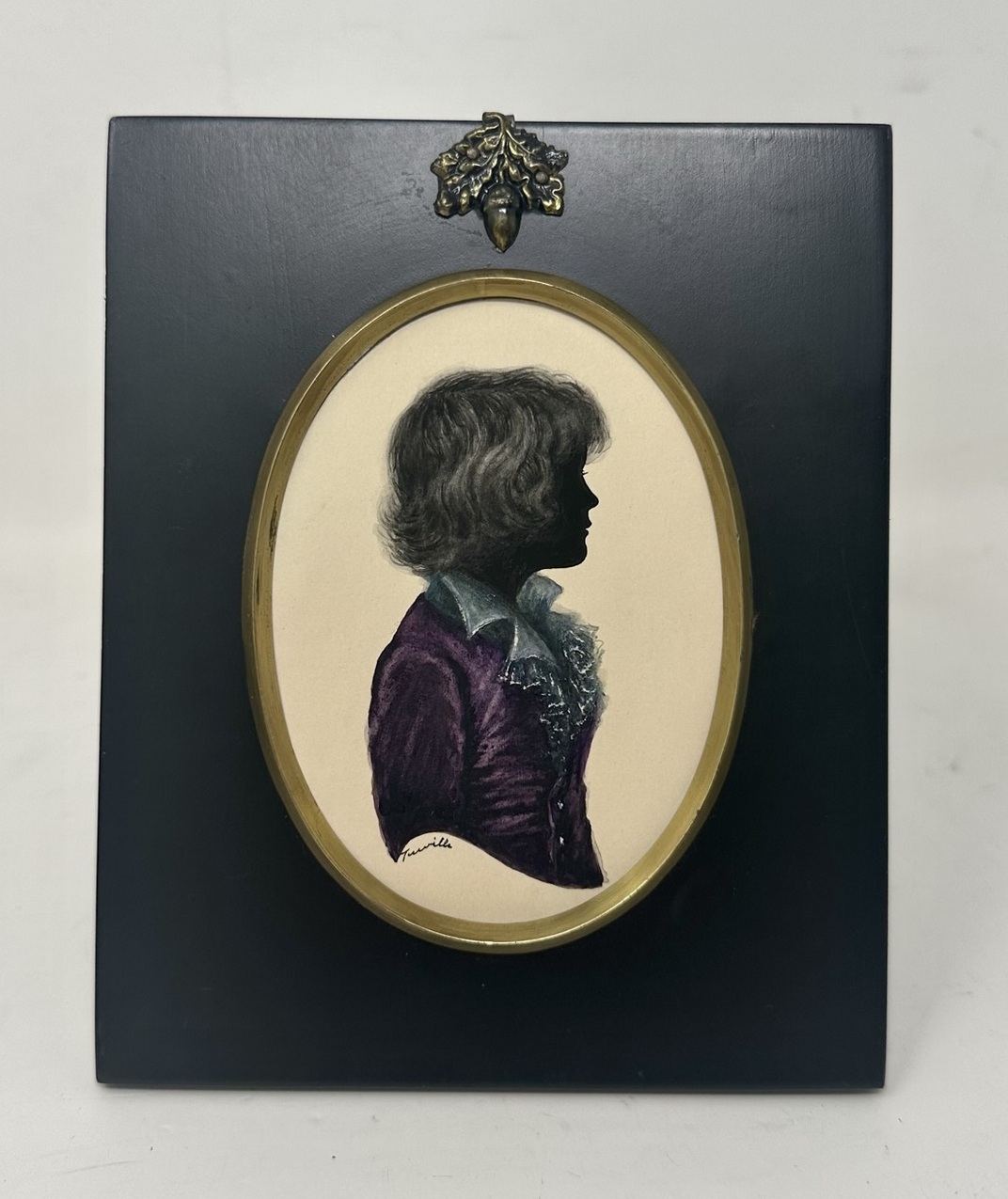 511. Antique Pair English Watercolor Paintings Silhouettes Ebony Frames Signed Turville - Image 2