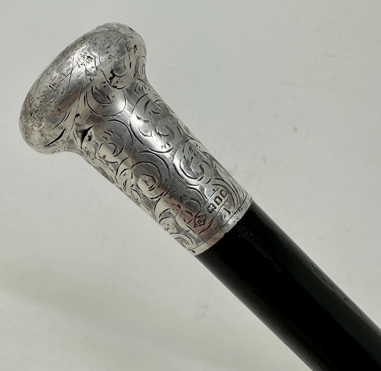 448. Antique Wooden English Walking Stick Dress Cane Sterling Silver Jonathan Howell - Image 3