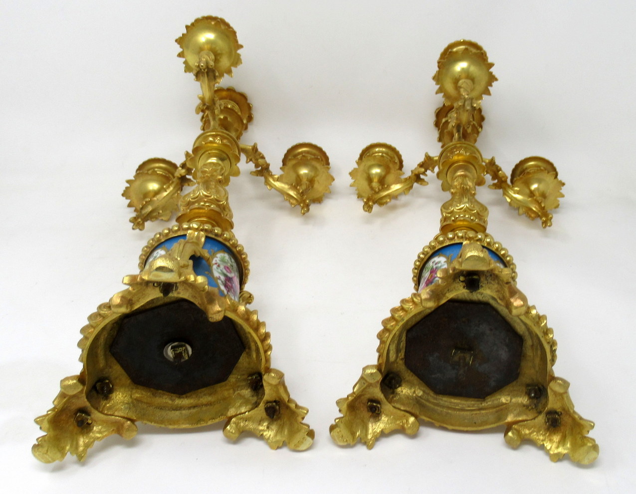 391. Antique Pair French Sevres Porcelain Ormolu Gilt Bronze Candlesticks Candelabra - Image 7