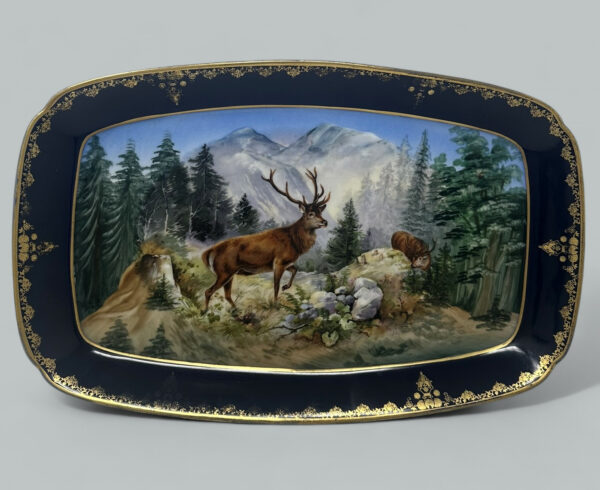 427. Antique Epiag Royal Czechoslovakian Porcelain Cabinet Plate Tray Highland Deer