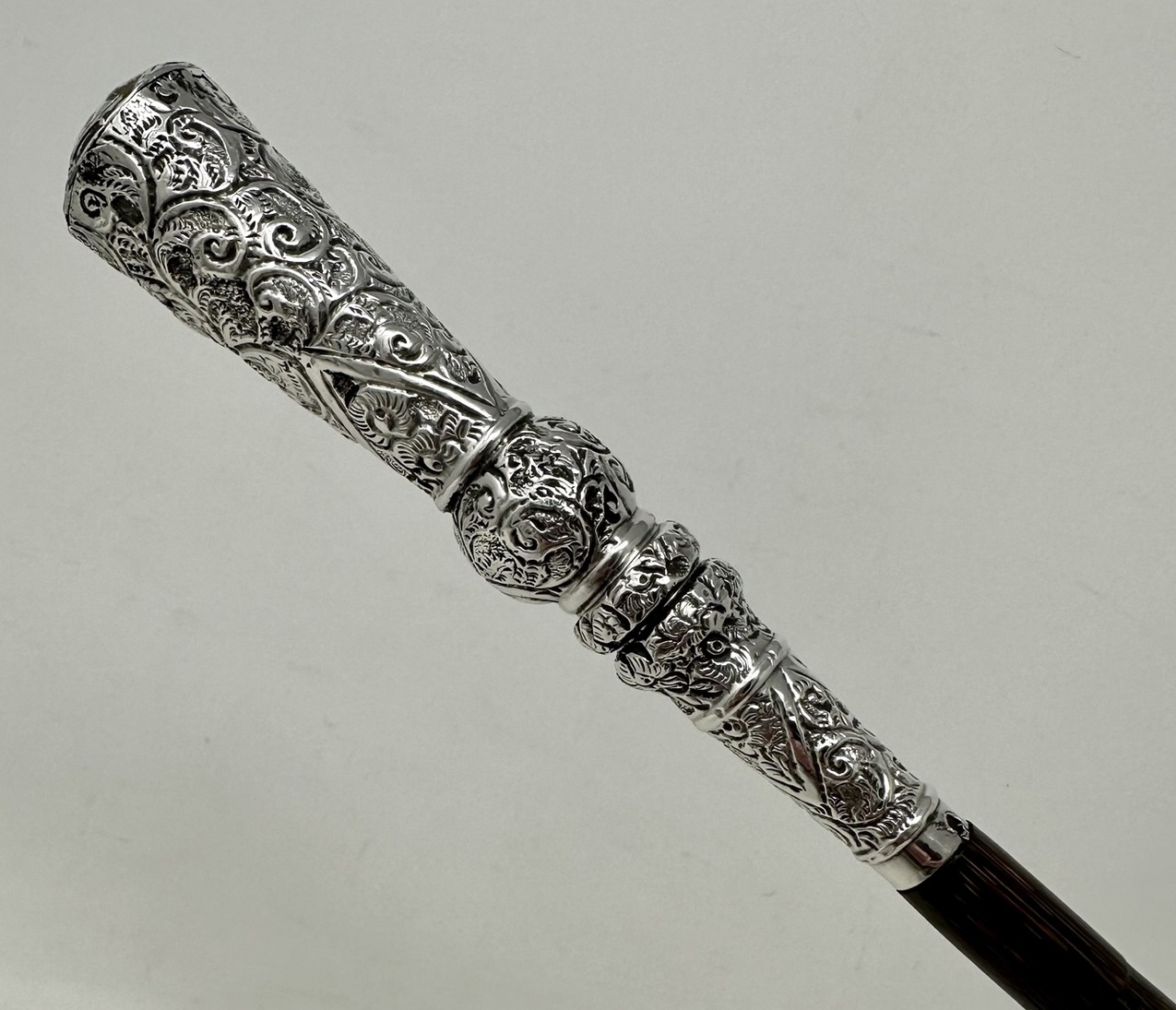 409. Antique Vintage Partridge Wood Wooden Ladys Walking Stick Sterling Silver 1891 - Image 7