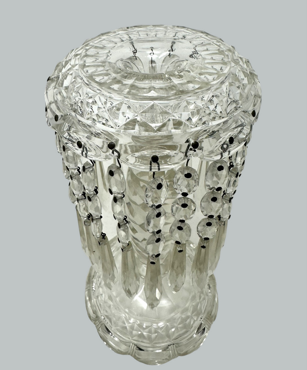 702. Antique Pair Irish Waterford Crystal Hand Cut Full Lead Lustres Vases Ireland - Image 6