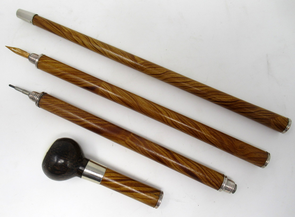 482. Malacca Austrian System Writers Walking Stick Silverplated Mounts 19thCt