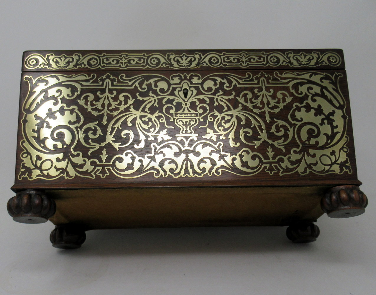 628. Antique Brass Inlaid Rosewood English Tea Caddy Box Regency Gillows Lancaster - Image 11
