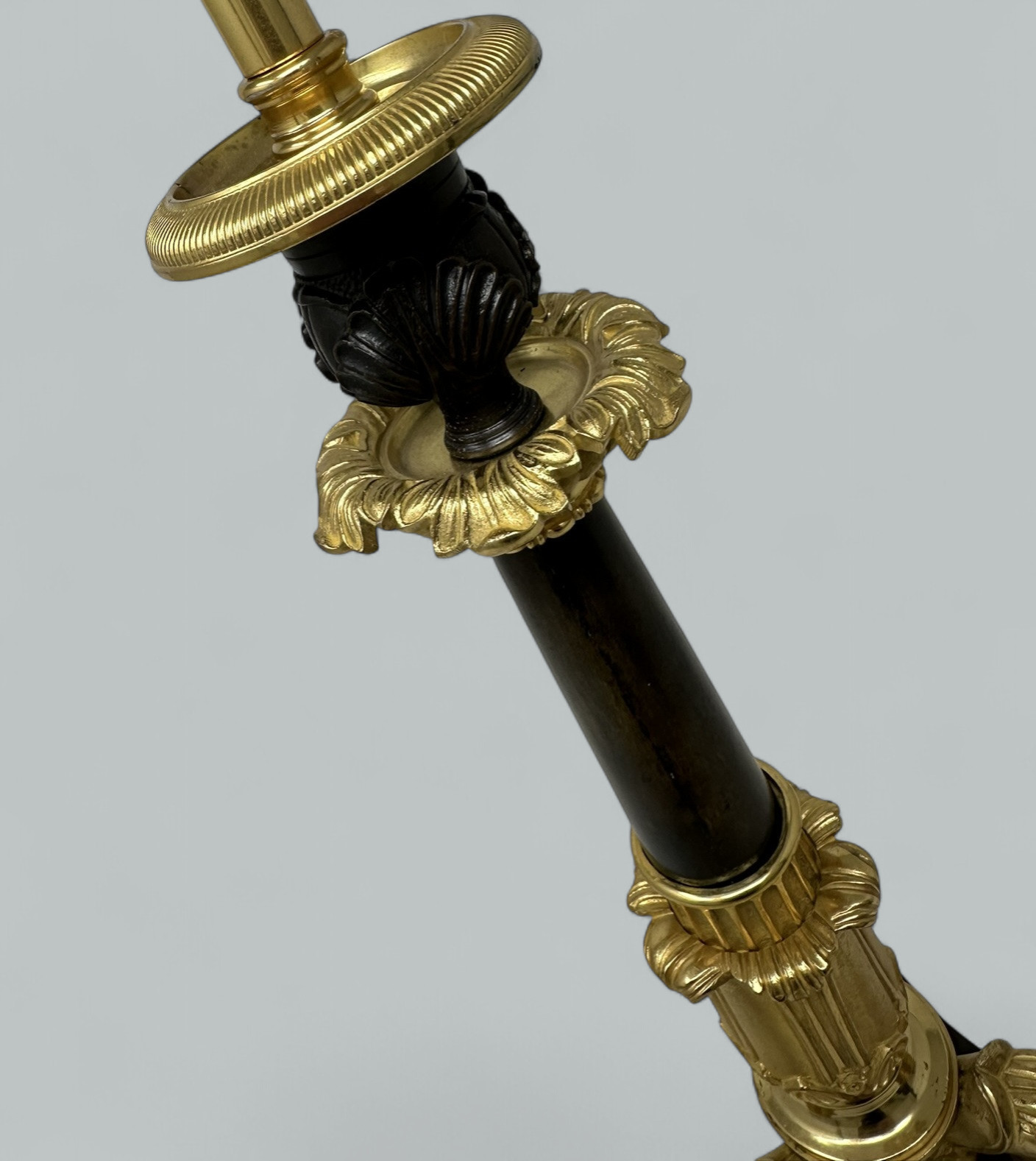 174. Antique Pair French Doré Bronze Neoclassical Ormolu Gilt Candlesticks Table Lamps - Image 6