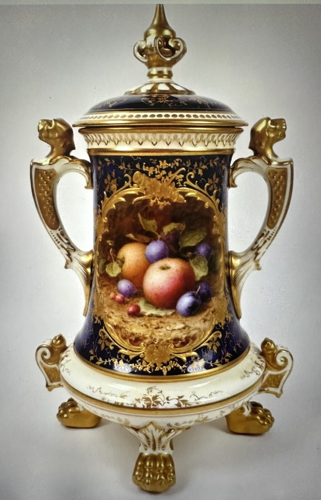 073. Rare Pair Coalport Cabinet Plates Hand Painted by Frederick Chivers Still Life Fruits 1910