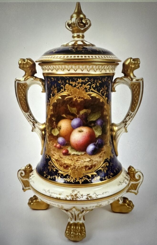 073. Rare Pair Coalport Cabinet Plates Hand Painted by Frederick Chivers Still Life Fruits 1910