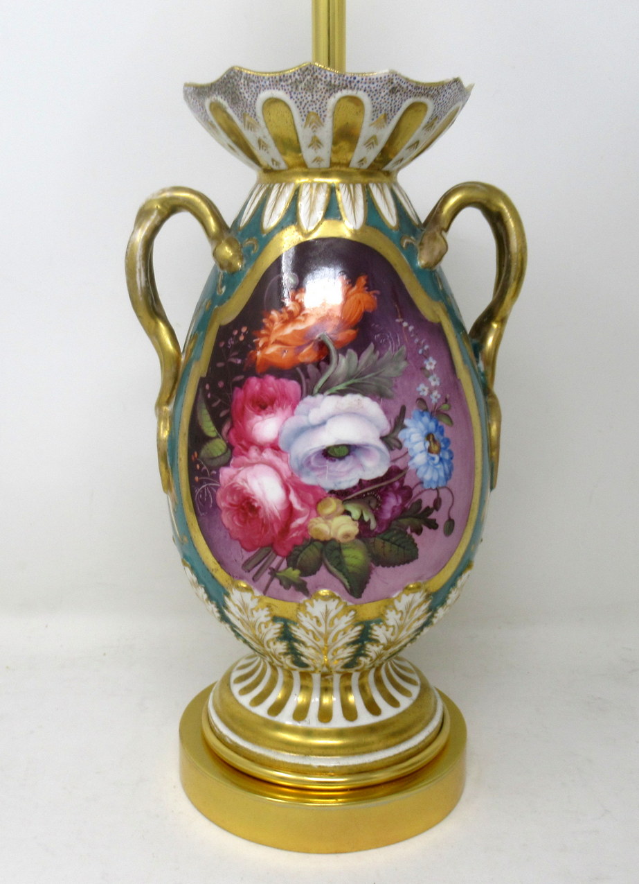 539. Antique Pair English Staffordshire Porcelain Table Lamps Ridgway or Rockingham - Image 8